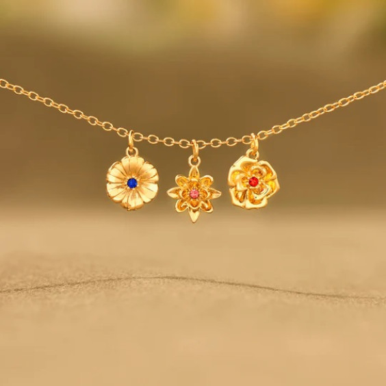 1-12 Three-Dimensional Birth Flowers Necklace