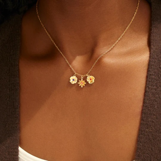 1-12 Three-Dimensional Birth Flowers Necklace