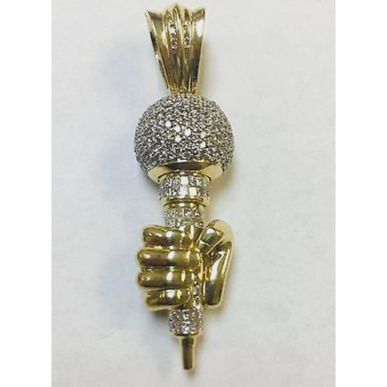 MICROPHONE PENDANT SOLID 14k yellow gold full of genuine diamonds
