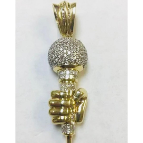 MICROPHONE PENDANT SOLID 14k yellow gold full of genuine diamonds