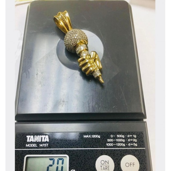 MICROPHONE PENDANT SOLID 14k yellow gold full of genuine diamonds