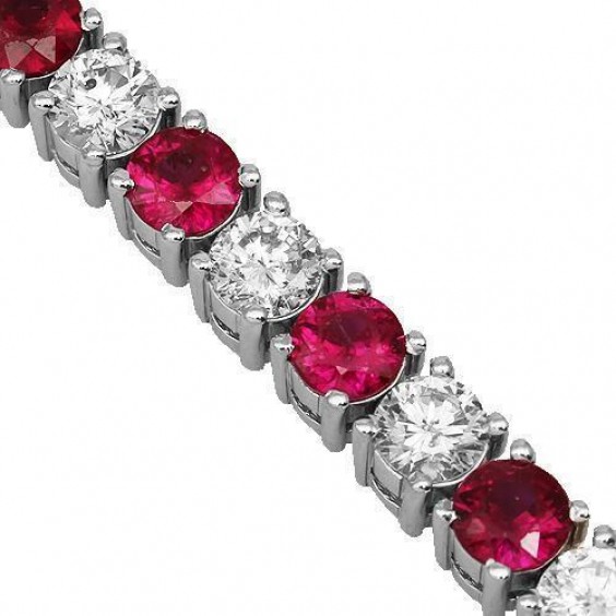 18k White Gold Mens Custom Diamond & Burmese Ruby Tennis Chain
