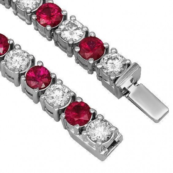 18k White Gold Mens Custom Diamond & Burmese Ruby Tennis Chain
