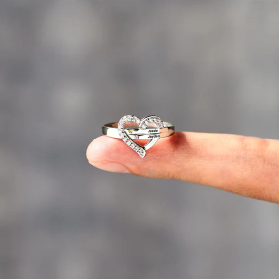 1-7 Names & Birthstones Heart Ring