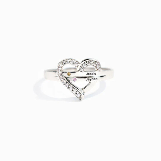 1-7 Names & Birthstones Heart Ring