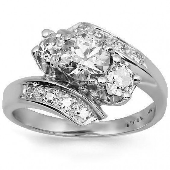 14K Solid White Gold Diamond Engagement Ring 1.5 Cwt.