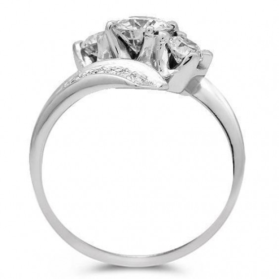 14K Solid White Gold Diamond Engagement Ring 1.5 Cwt.