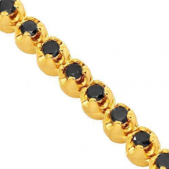 14k Yellow Gold Mens Black Diamond Tennis Chain 4 mm