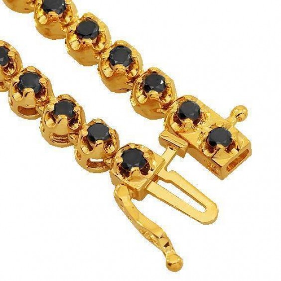 14k Yellow Gold Mens Black Diamond Tennis Chain 4 mm